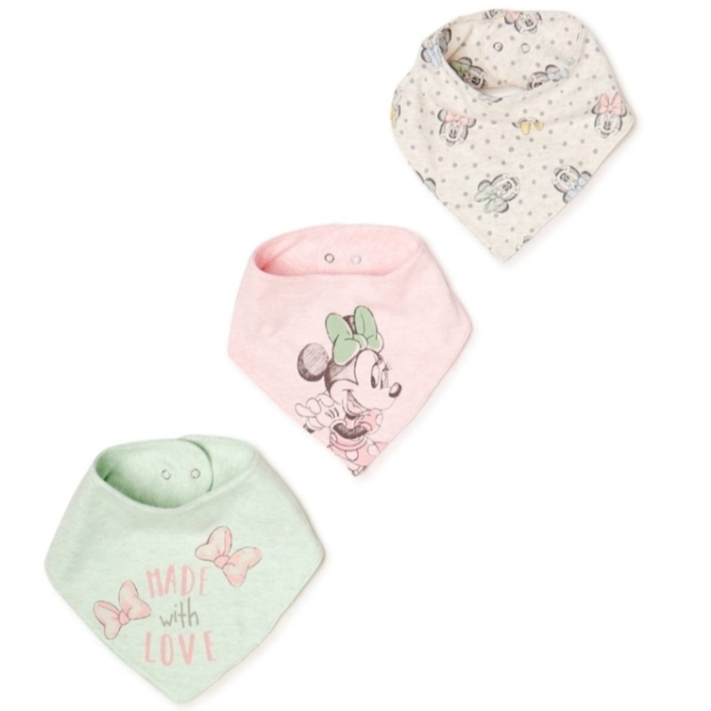 M- Disney 3-Pack Minnie Mouse Scarf girls bandana Bibs feeding drool mealti…